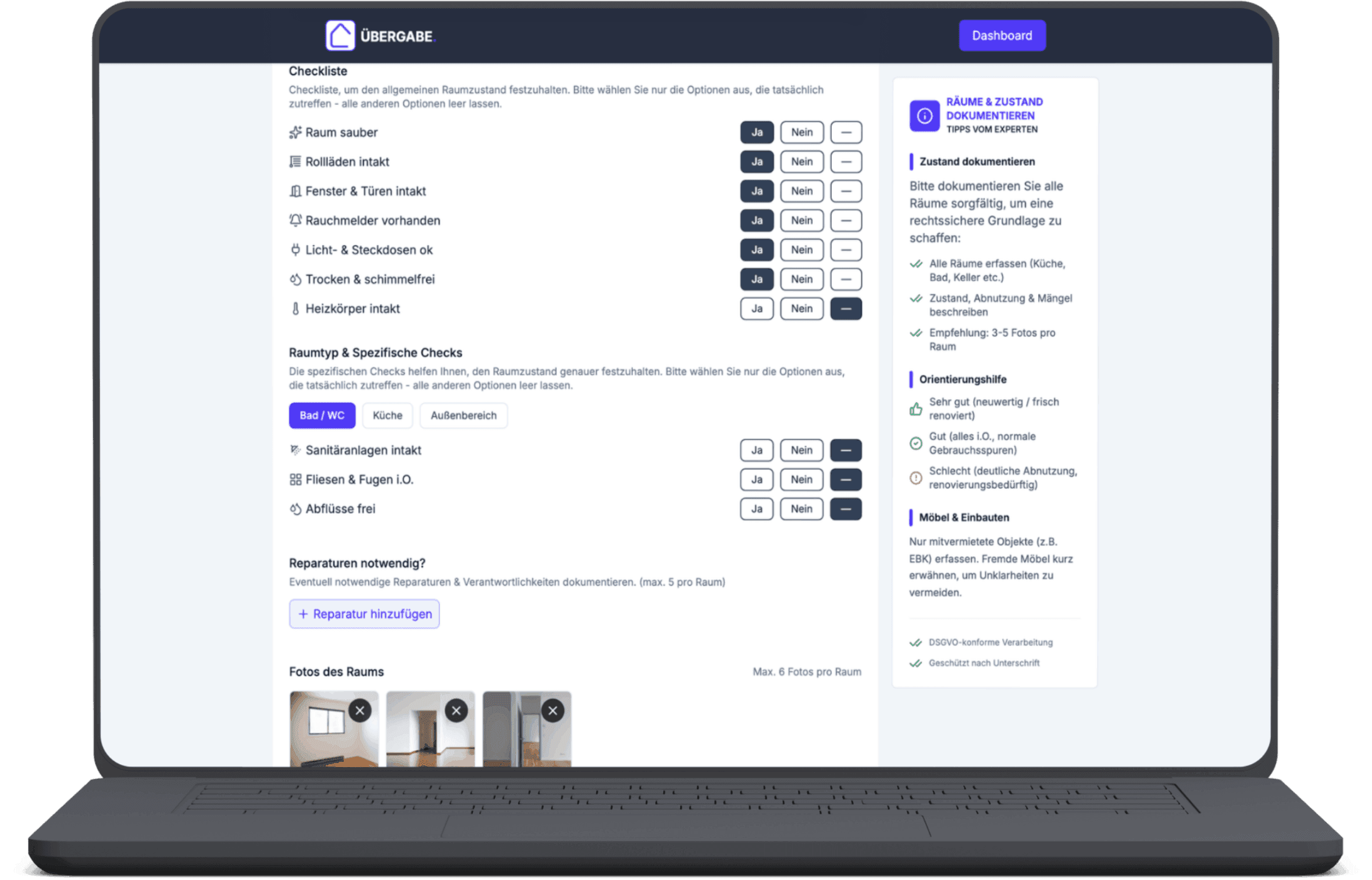 Wohnungsübergabeprotokoll App & Software auf einem Laptop - Protokoll digital erstellen