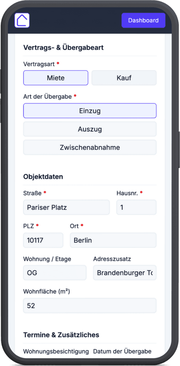 Wohnungsübergabeprotokoll App & Software auf Smartphone - Protokoll digital erstellen, mit digitaler Unterschrift oder vor Ort