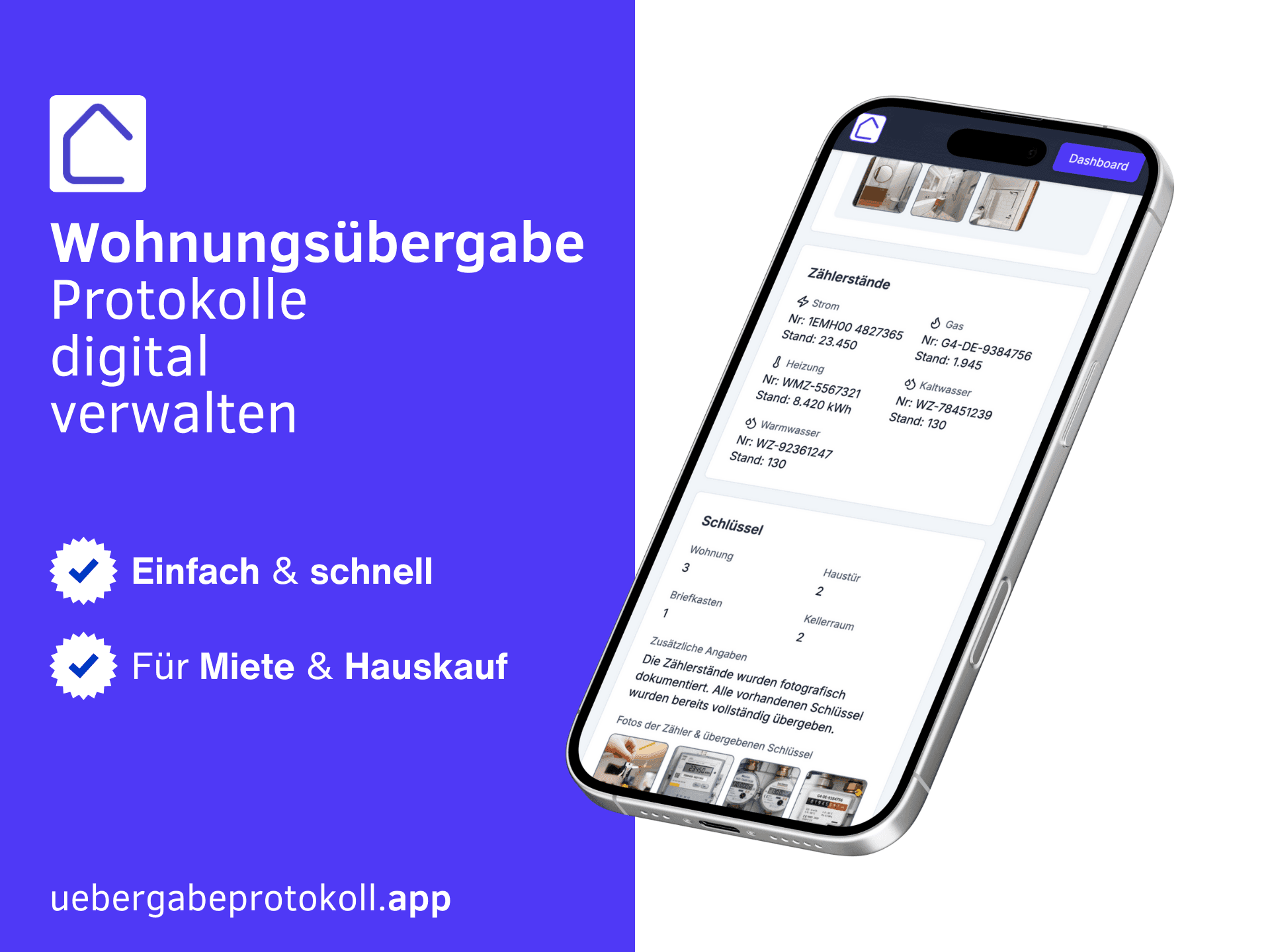 Wohnungsübergabe App auf dem Smartphone: Mobile Erfassung von Zählerständen und Mängeln direkt vor Ort